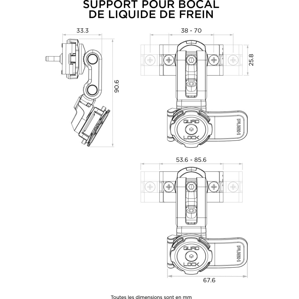 Support Téléphone Quad Lock Moto Scooter Bocal Liquide De Frein