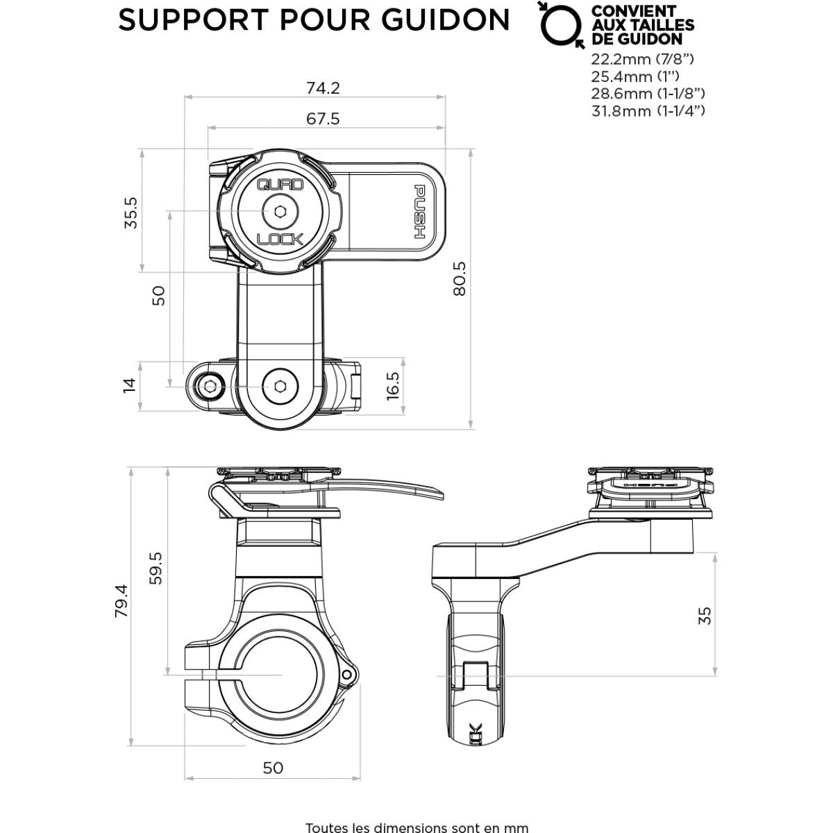 Support Téléphone Quad Lock Moto Guidon