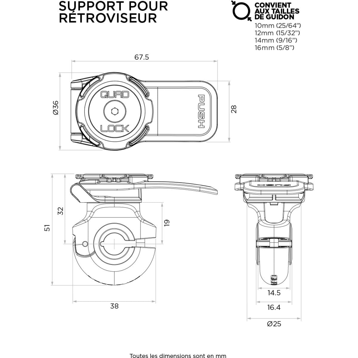 Support Téléphone Quad Lock Moto Scooter Rétroviseur