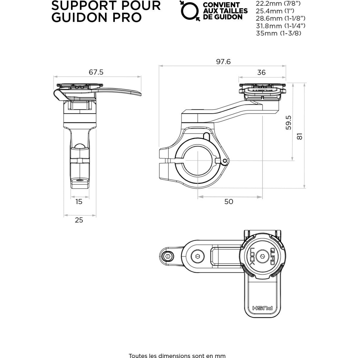 Support Téléphone Quad Lock Moto Guidon Pro Alu Chrome