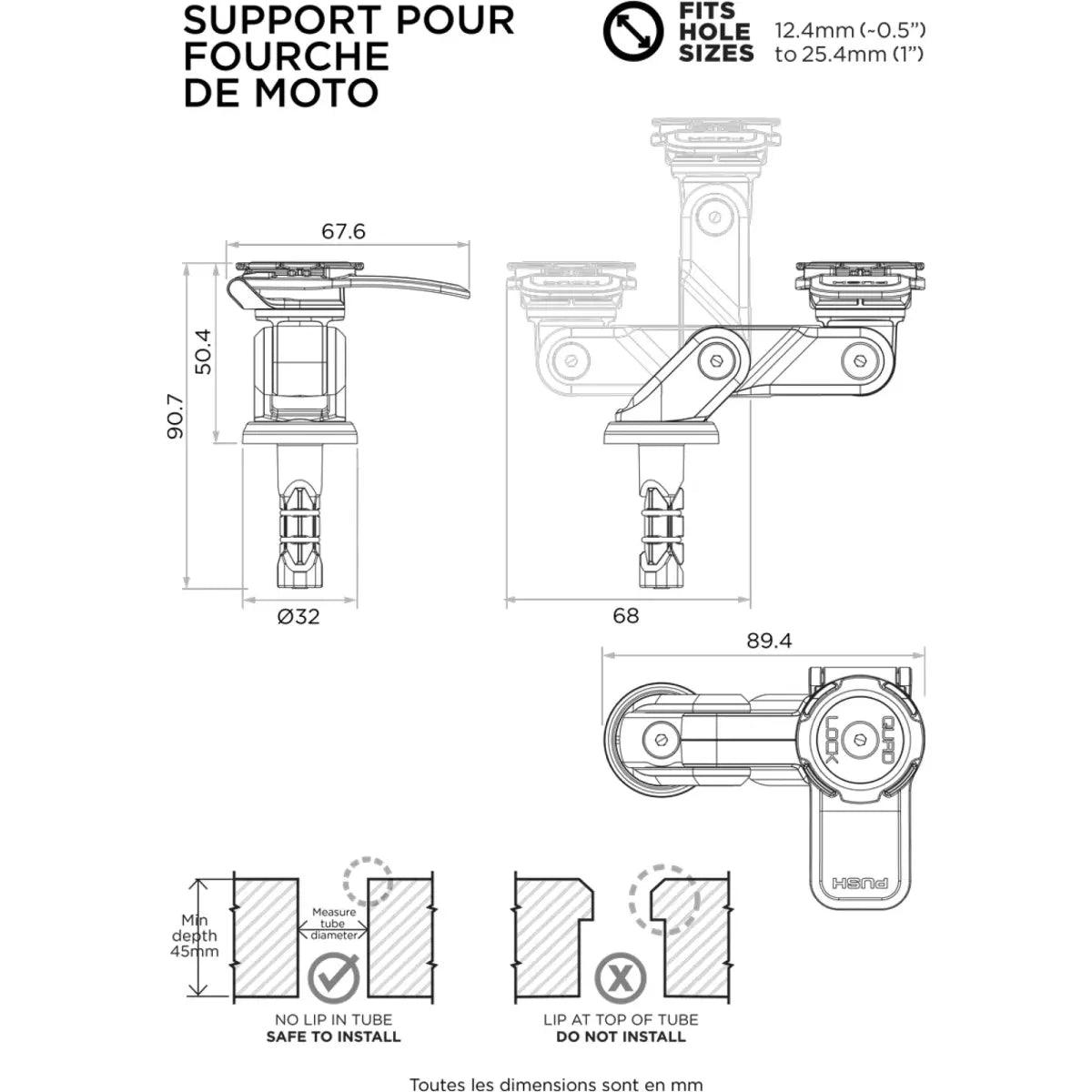 Support Téléphone Quad Lock Moto Fourche V2