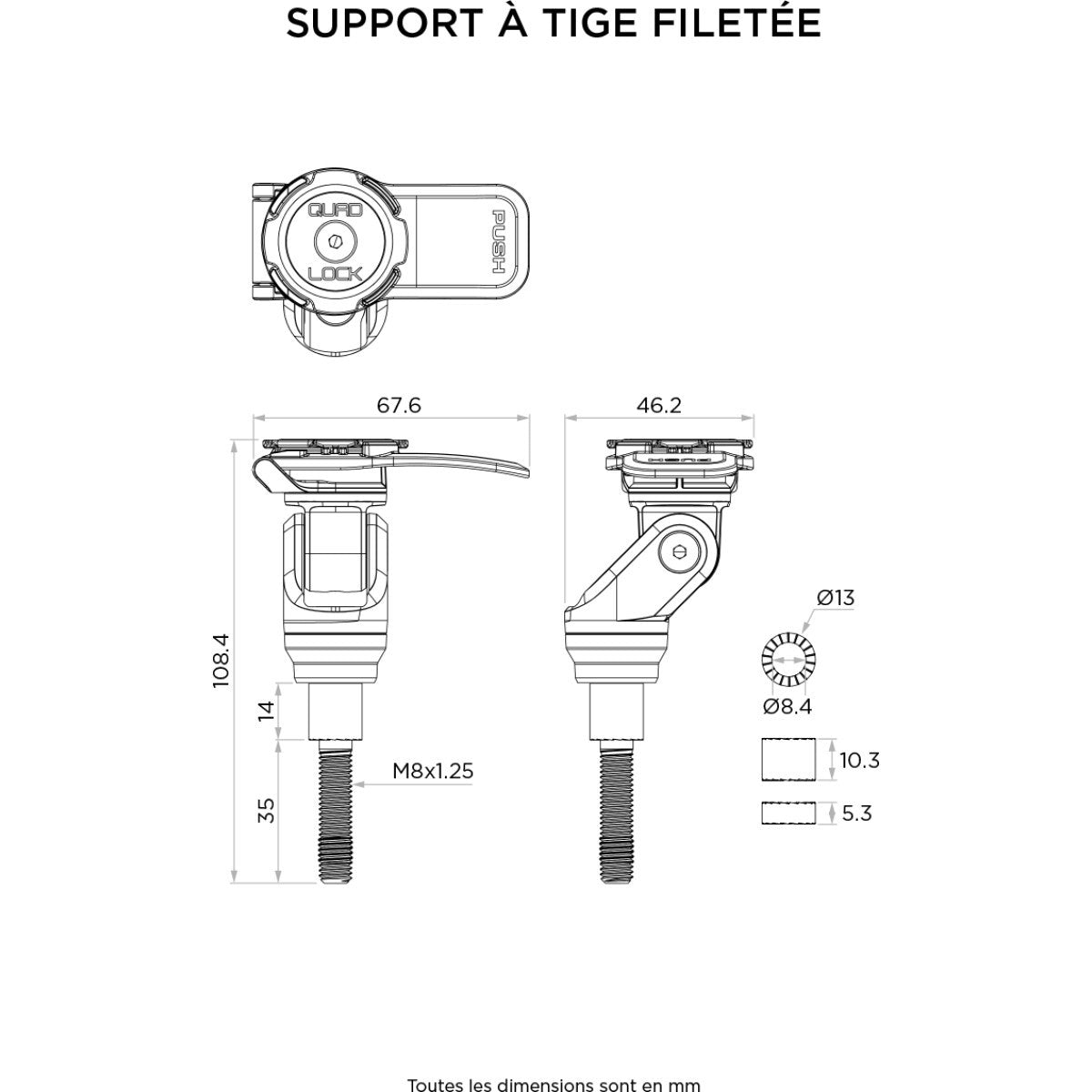 Support Téléphone Quad Lock Moto Tige Filetée